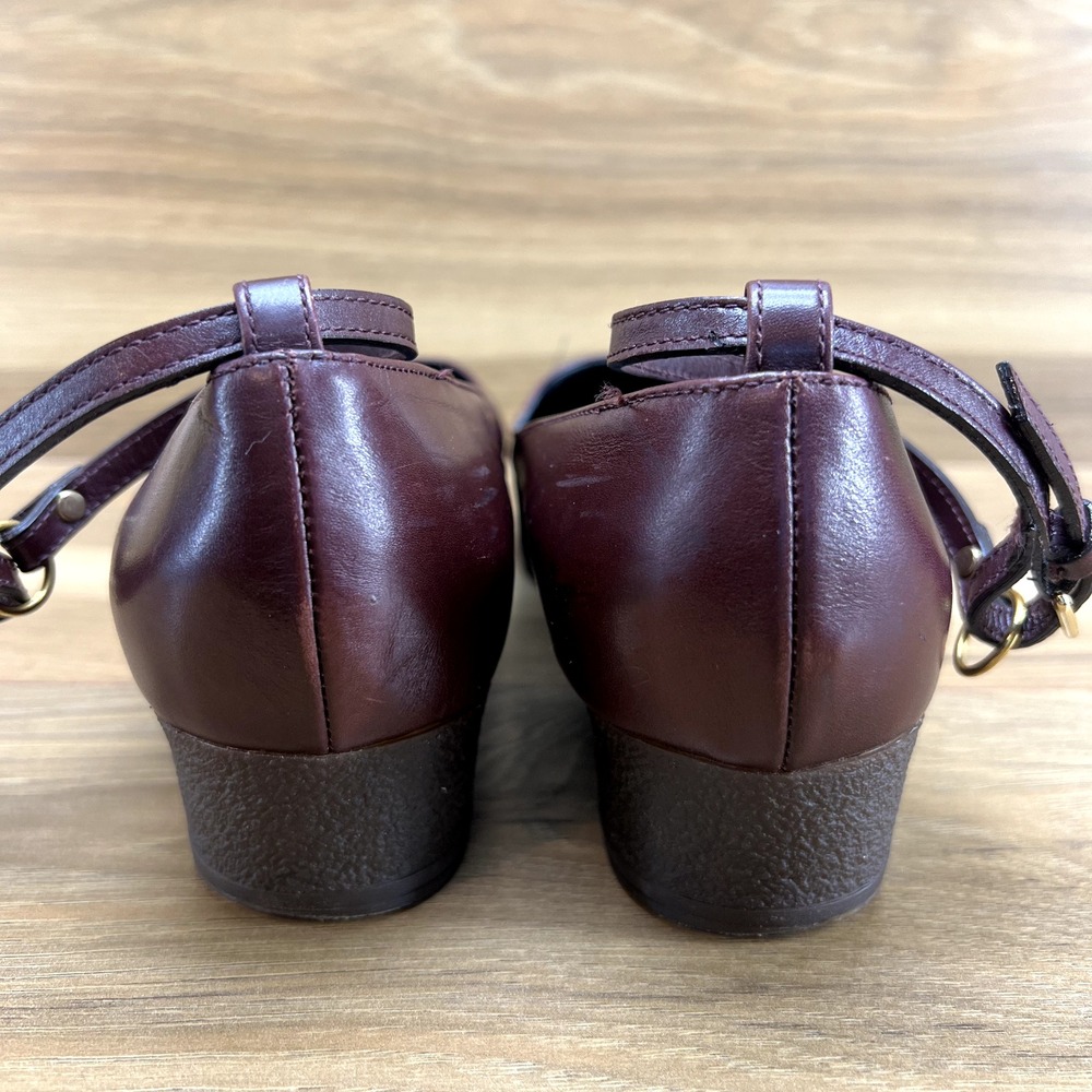 Jil Sander Womens Platform Flats 8 8.5 EU 38.5 Burgundy Leather Ankle Strap - Picture 4 of 9
